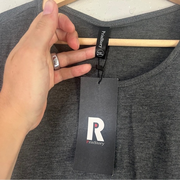 NWT PrinStory Gray T-Shirt Ruffle Sleeve Casual Neutral XXL - Picture 2 of 6